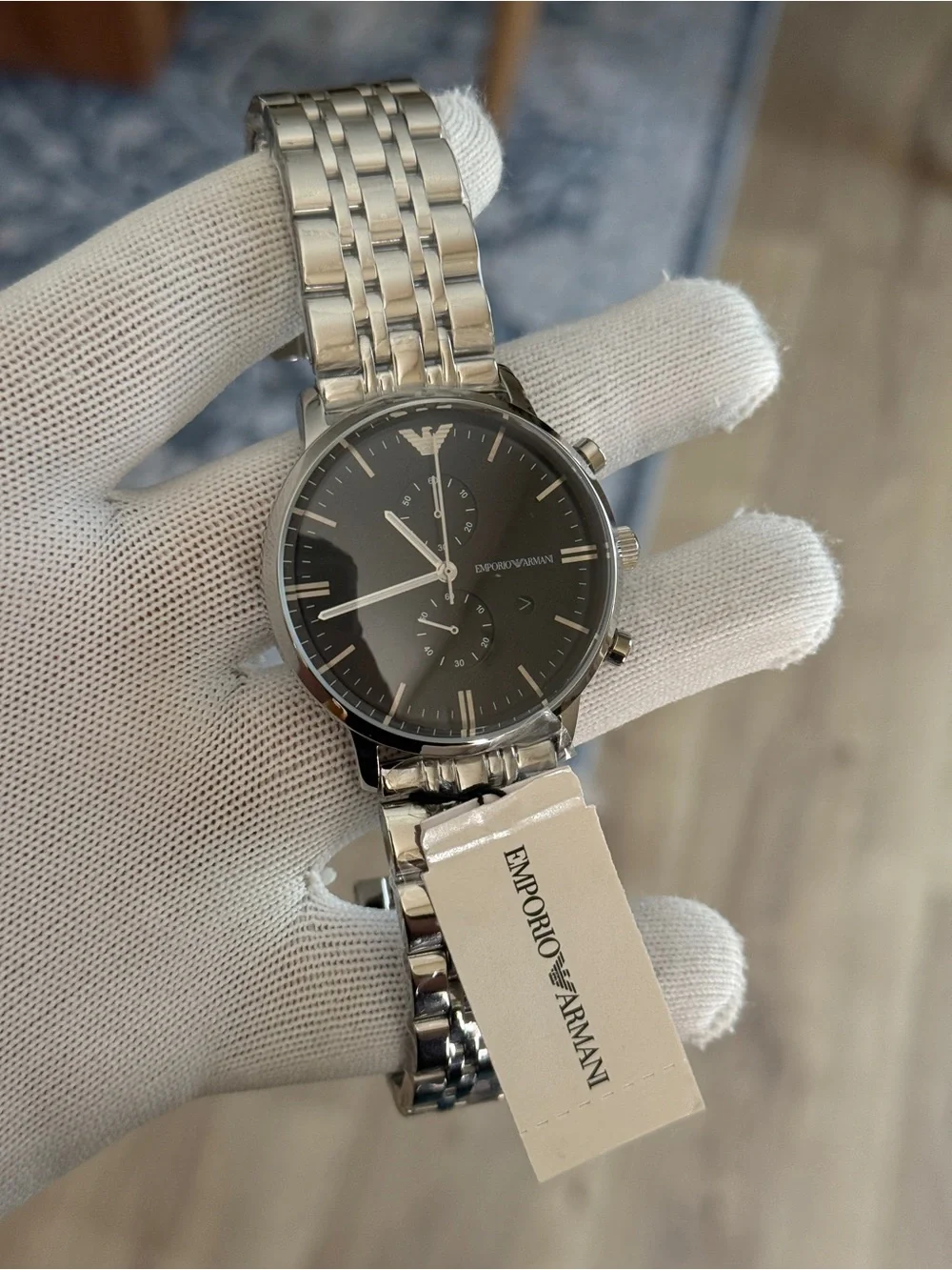 Emporio Armani Silver and Black Men's Chronograph Watch